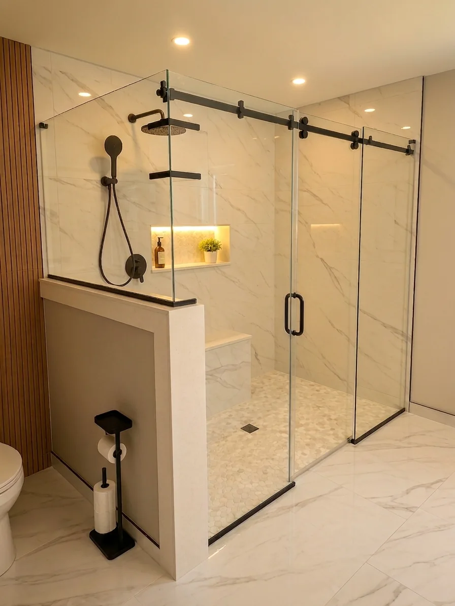 Sliding Glass Shower Doors With Matte Black Rail