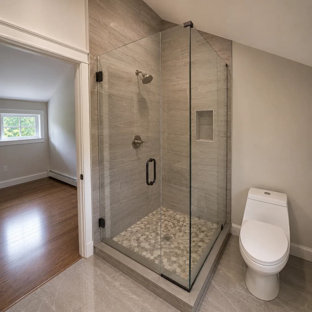 Frameless Shower Door And Panel In Matte Black
